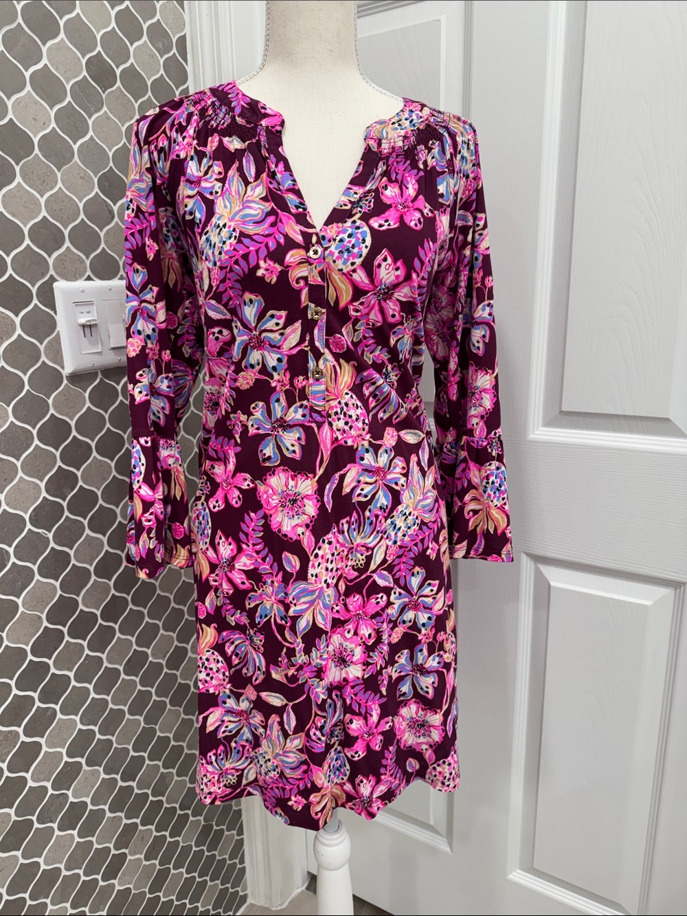 Lilly Pulitzer Plum & Hot Pink Floral Long Sleeve Tunic Dress